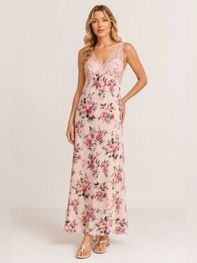 TRIXXI Los Angeles Pink Floral Lace Maxi Dress Size M NWT